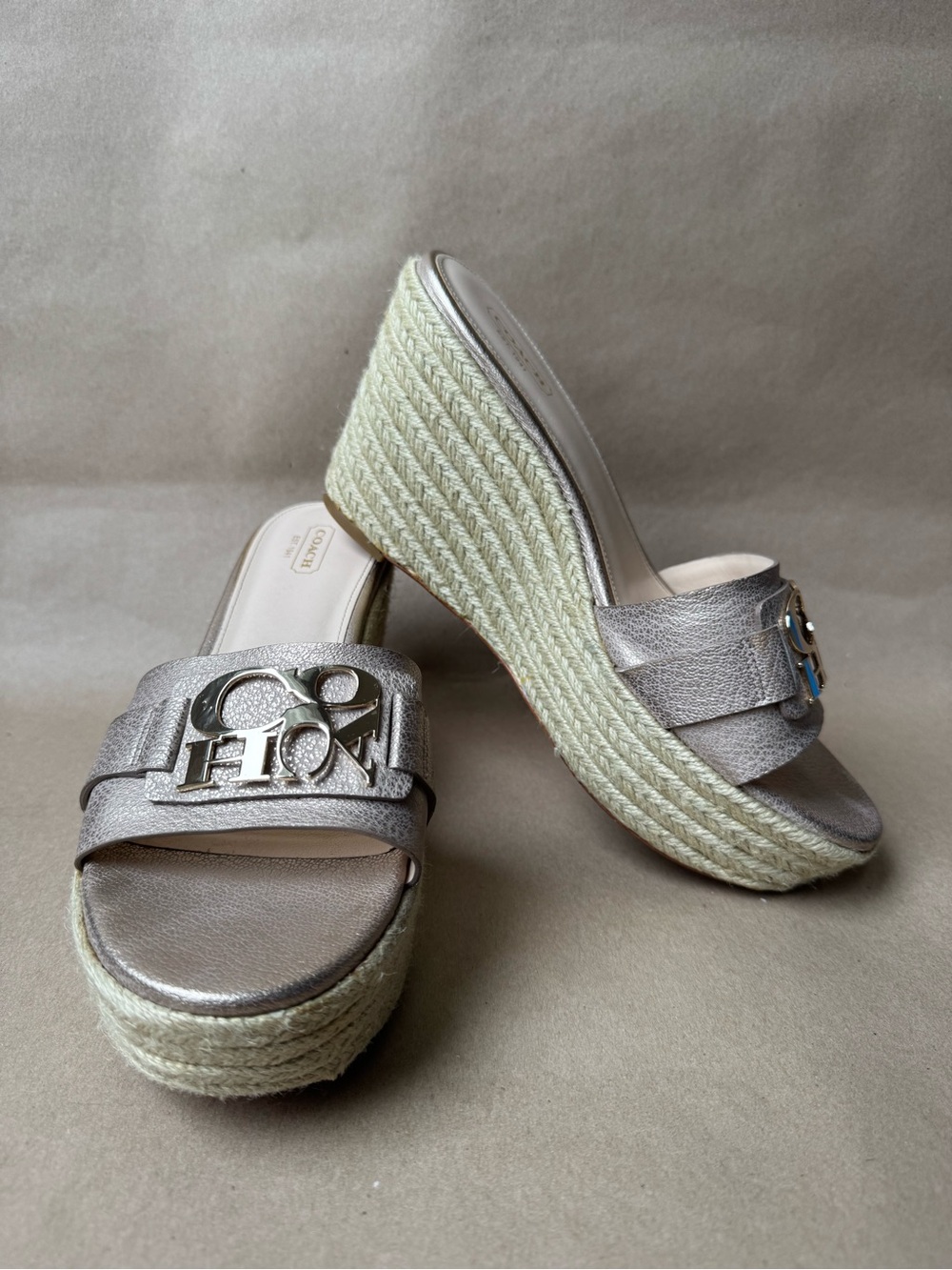 Vintage COACH Carlana Metallic Leather Platform Wedge Sandals Women’s 10 EUR 42